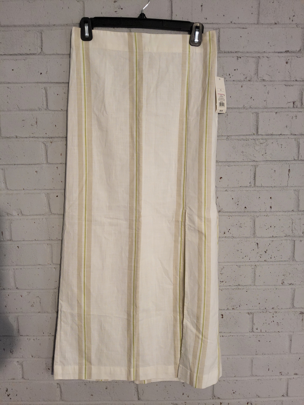 Cream & Olive Stripe Maxi Skirt w/ Slit